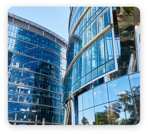 building with blue glass window